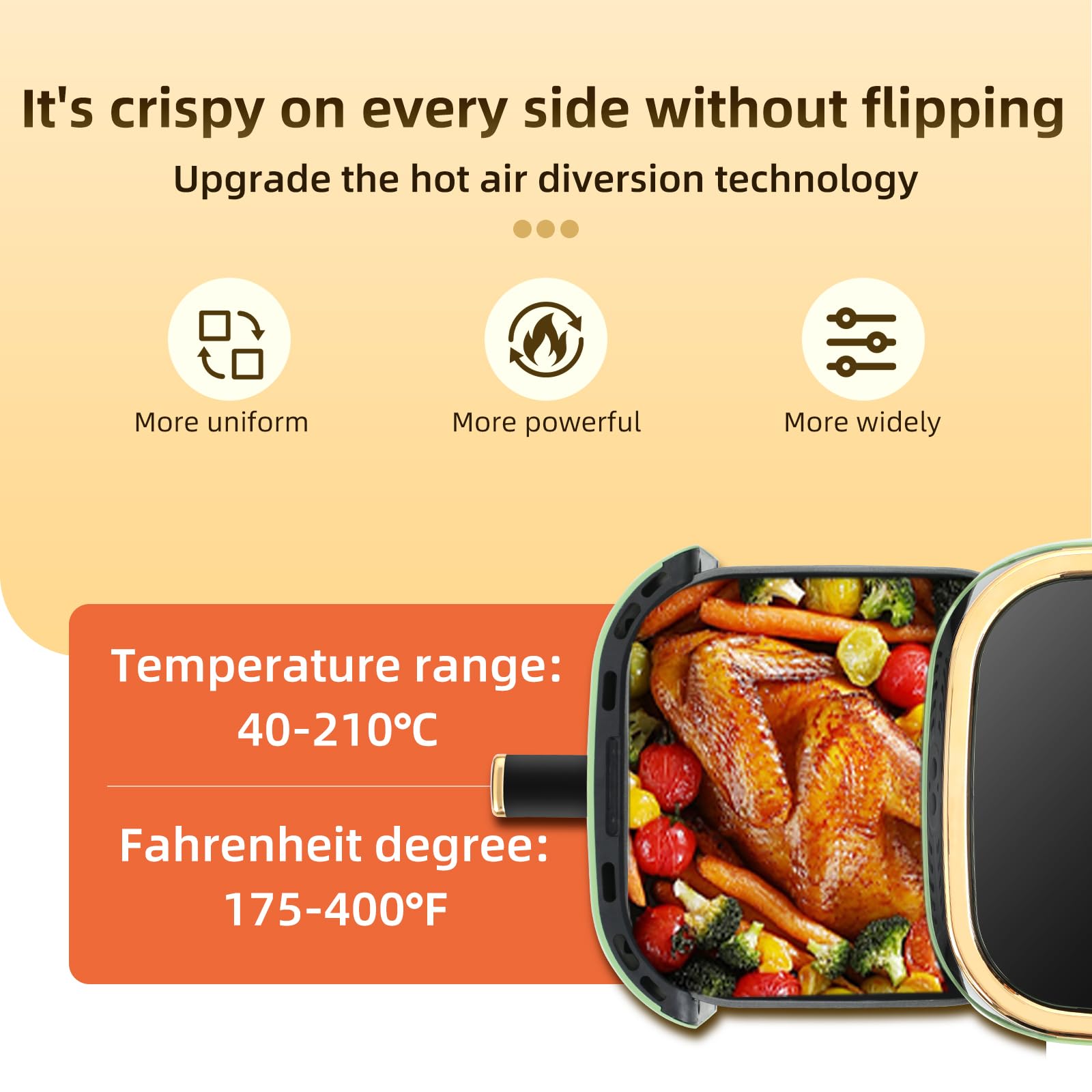 Panana Air Fryer 8QT viewing window with LED light for monitoring.