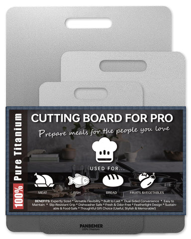 Panbemer titanium cutting board 10-inch with non-porous surface for quick cleanup.
