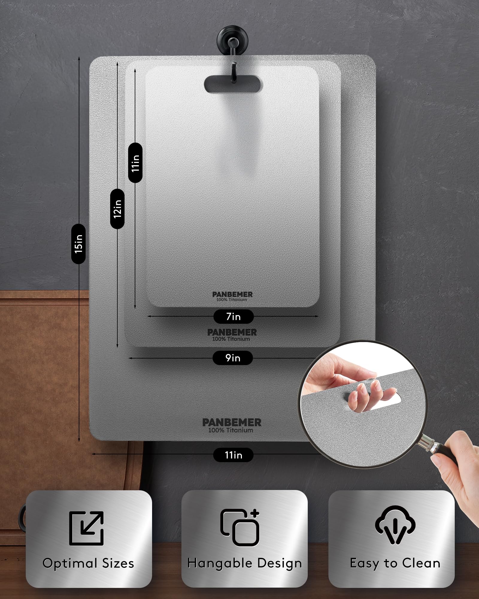Panbemer titanium cutting board 12-inch minimizes cross-flavor transfer for prep.