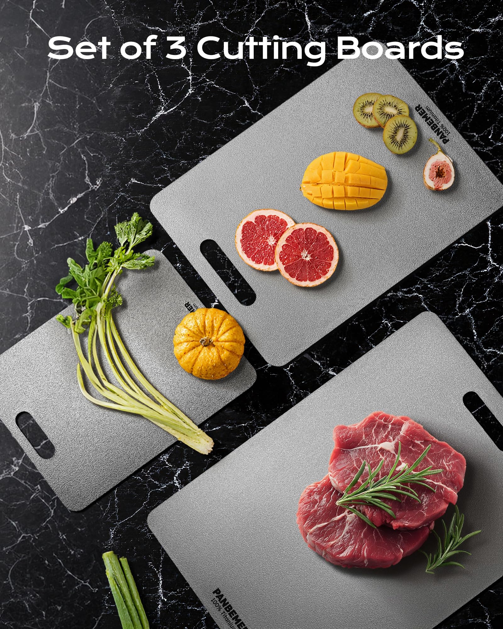 Panbemer titanium cutting board dishwasher-safe for convenient post-meal cleanup.