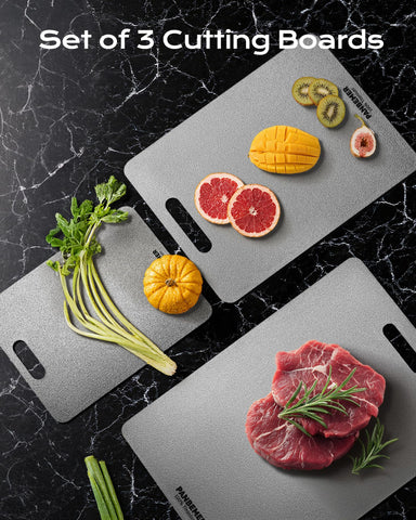 Panbemer titanium cutting board dishwasher-safe for convenient post-meal cleanup.