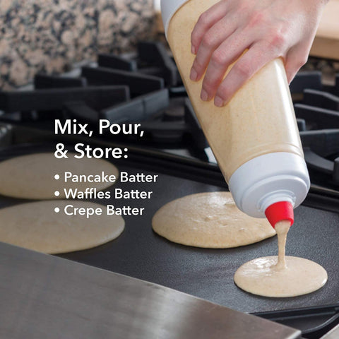 Pancake Batter Dispenser dishwasher-safe parts speed after-cooking cleanup.