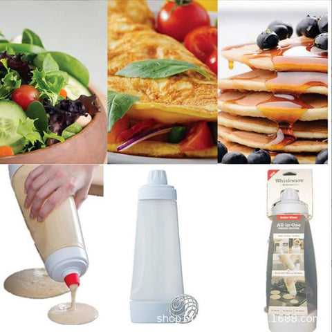 Pancake Batter Dispenser wide aperture enables mess-free pouring.