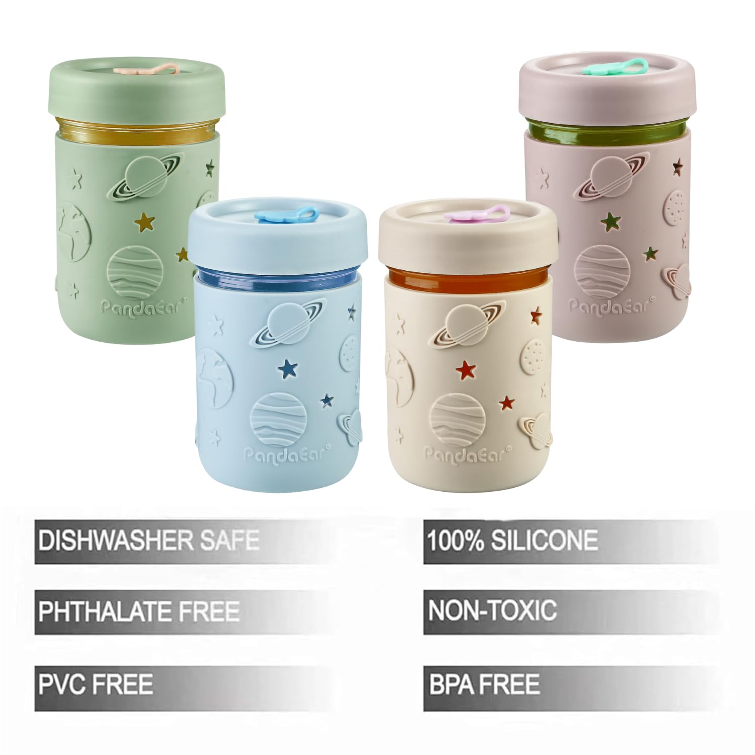 PandaEar spill-proof lids keep drinks contained during travel.
