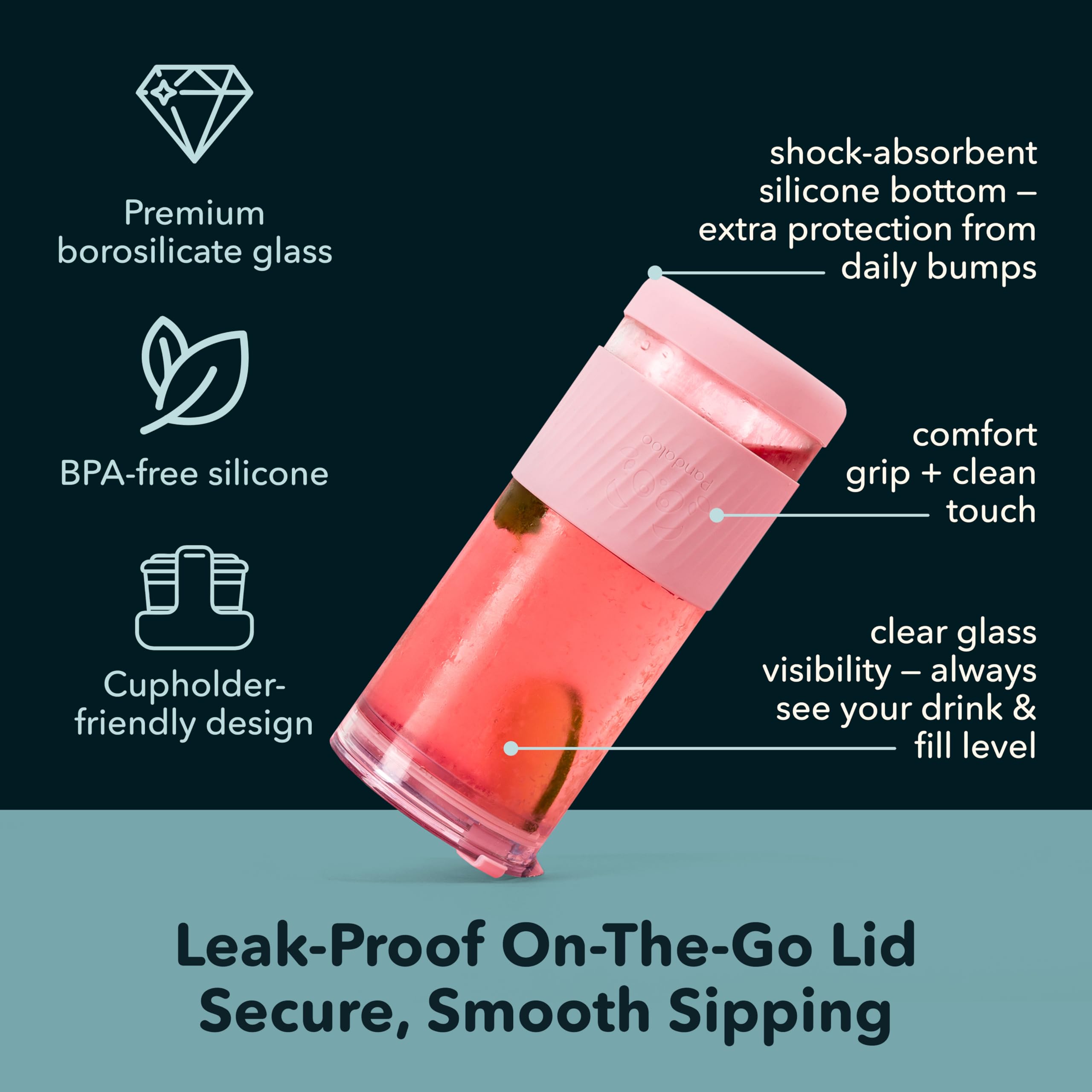 Pandaloo leakproof second lid secures travel-friendly drinks.
