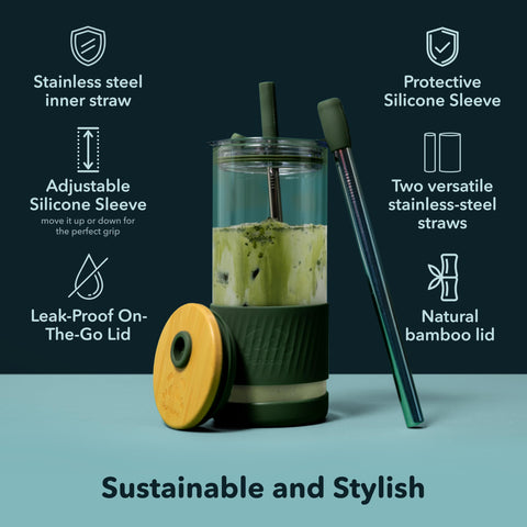 Pandaloo stainless steel straws with silicone tips for smooth sipping.