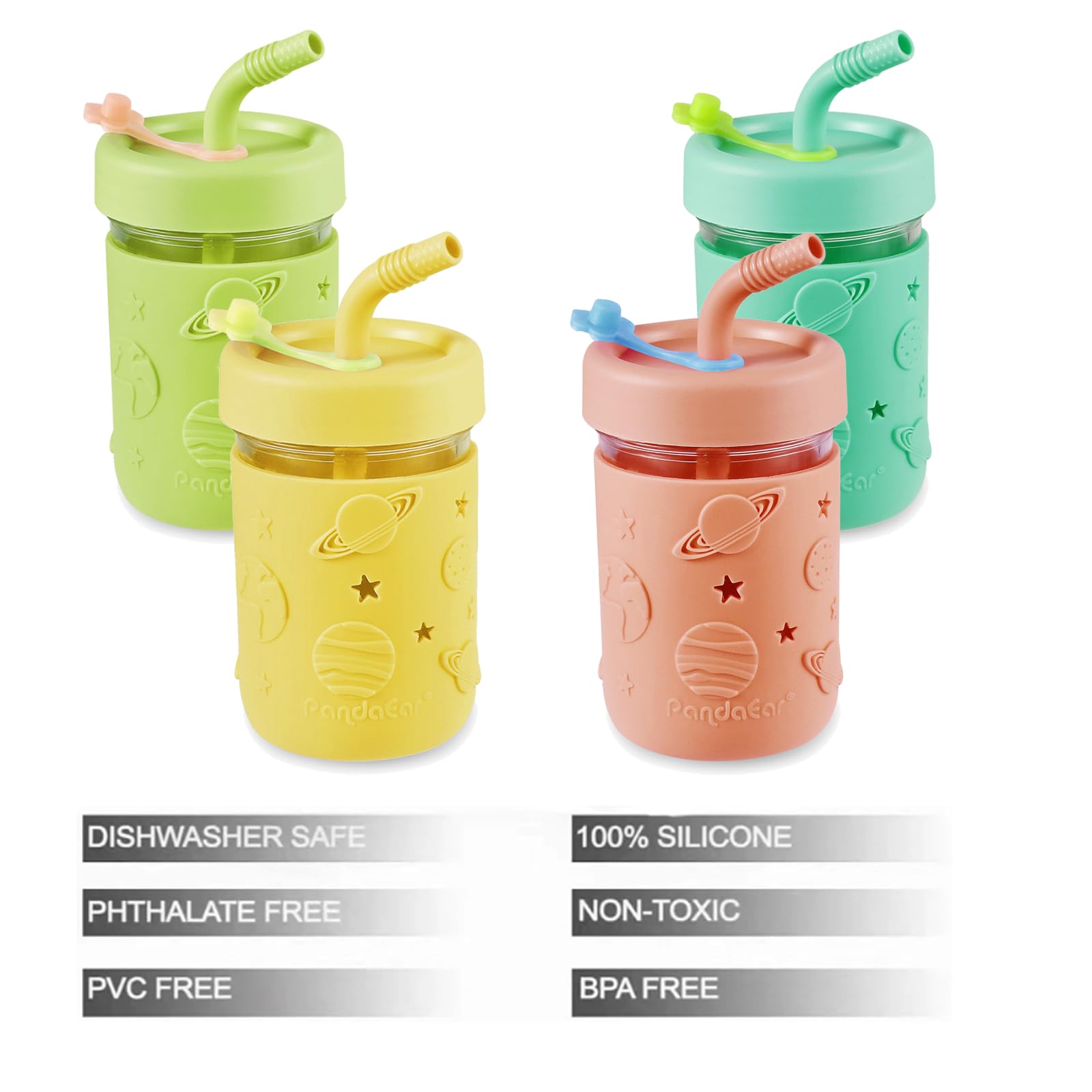 PandaEar clear glass shows drinks while kids sip