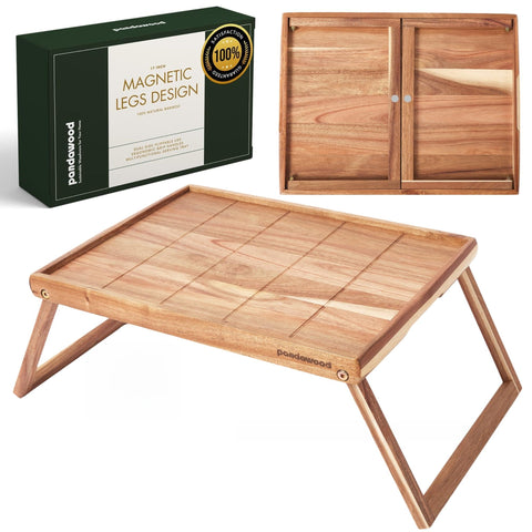 PANDAWOOD Acacia bed tray with ergonomic handles for easy transport and secure placement