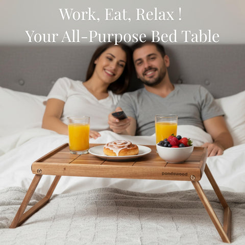 PANDAWOOD bed tray with magnetic folding legs for compact storage