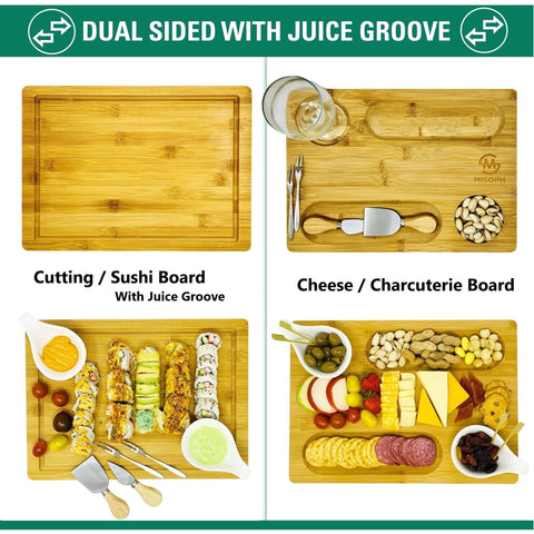 PandPal bamboo serving tray provides a large surface for crackers, fruits, and cheeses.