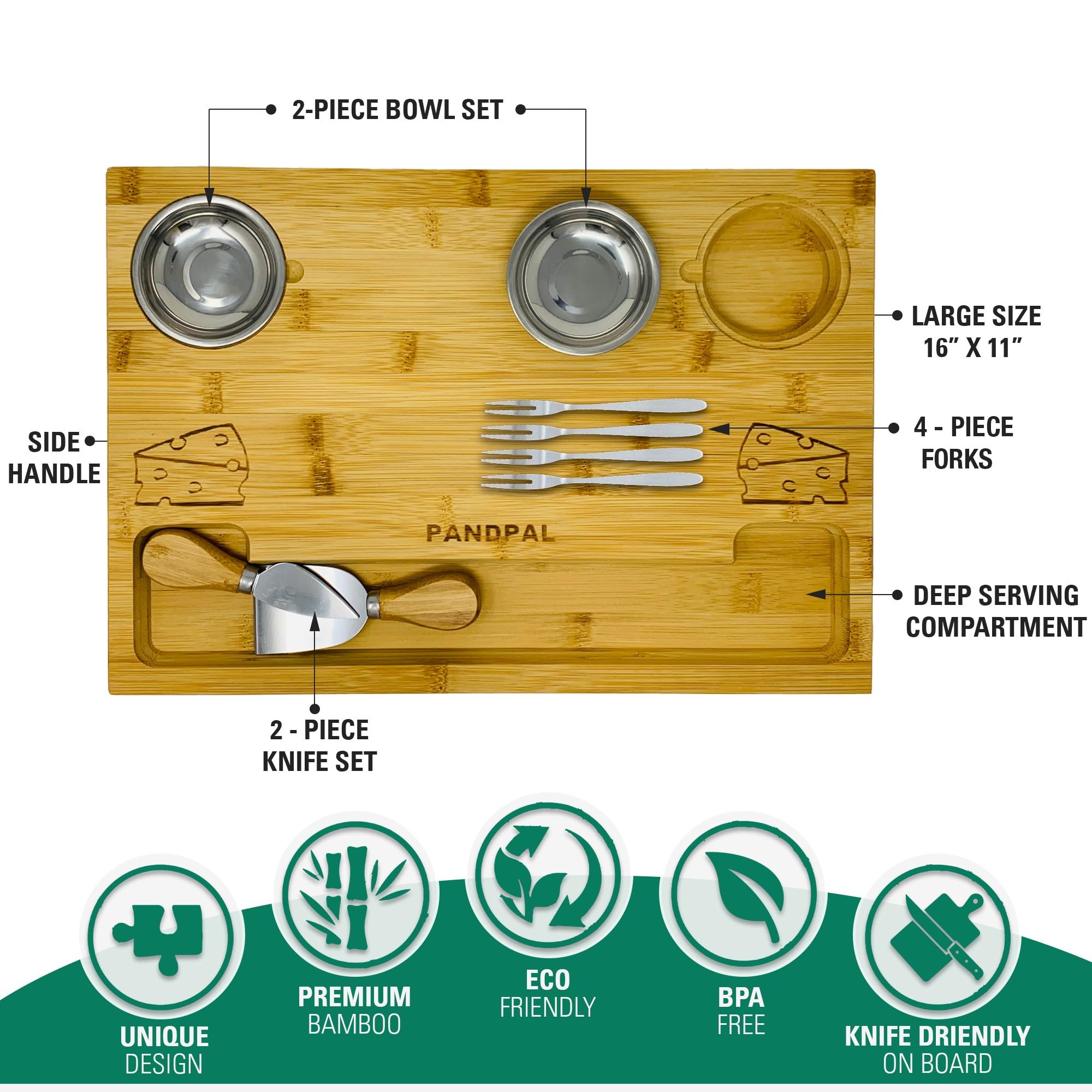 PandPal double-sided cutting board 16x11 inches for cutting and serving.