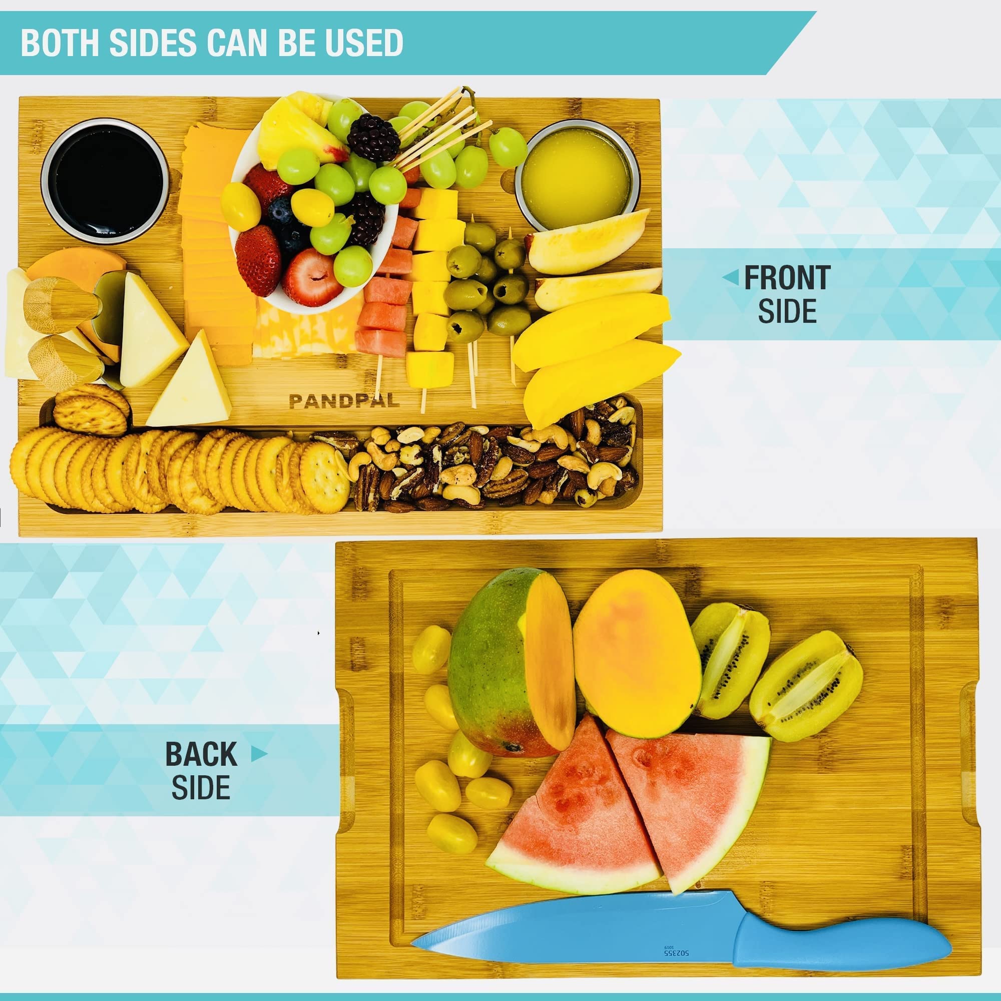PandPal durable reversible design for versatile charcuterie and serving options.
