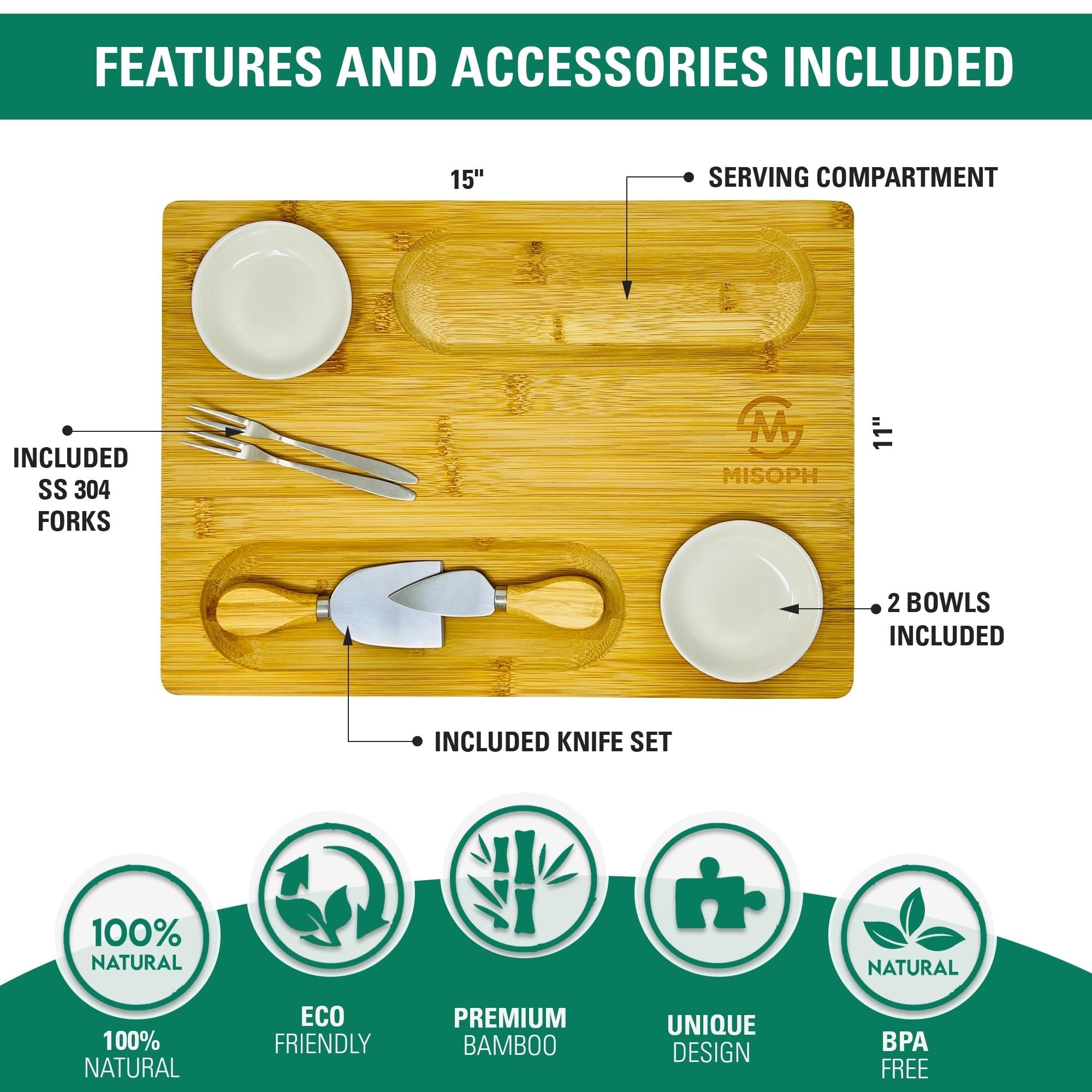 PandPal Misoph Collection charcuterie tray with side handles for easy serving.