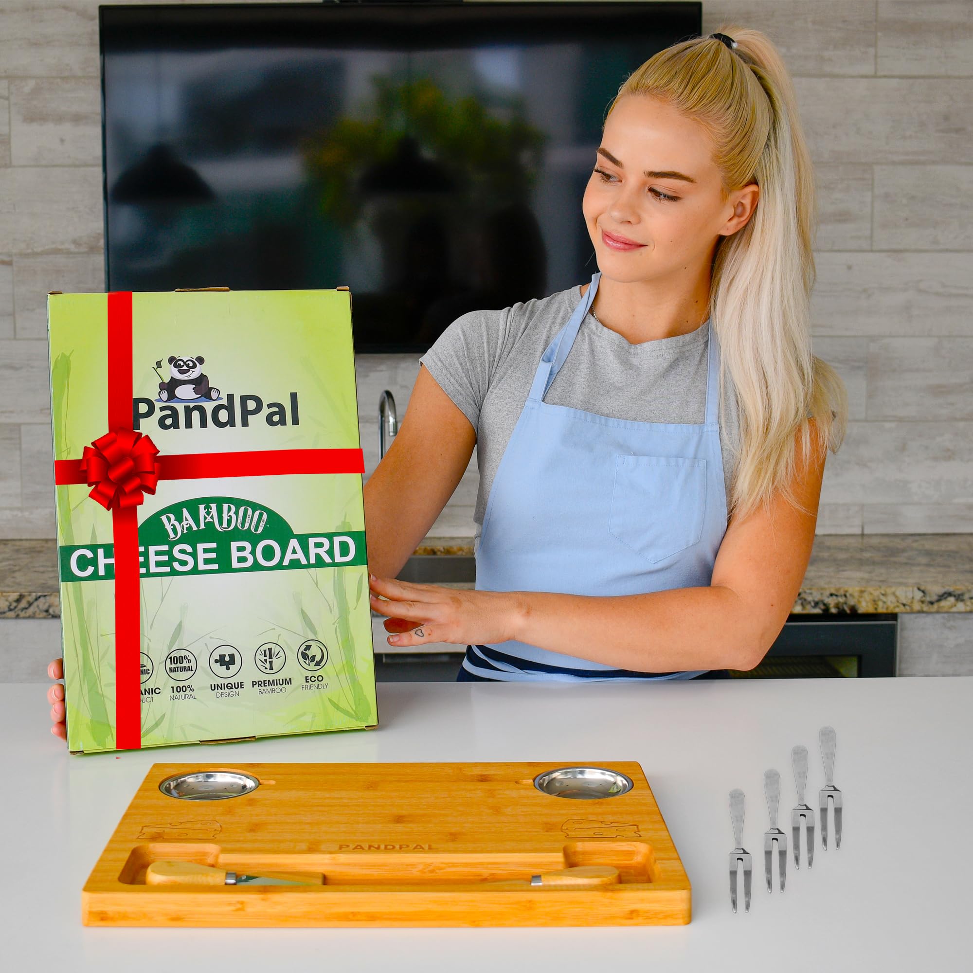 PandPal wooden serving tray ideal for transferring cheese and appetizers to the table.