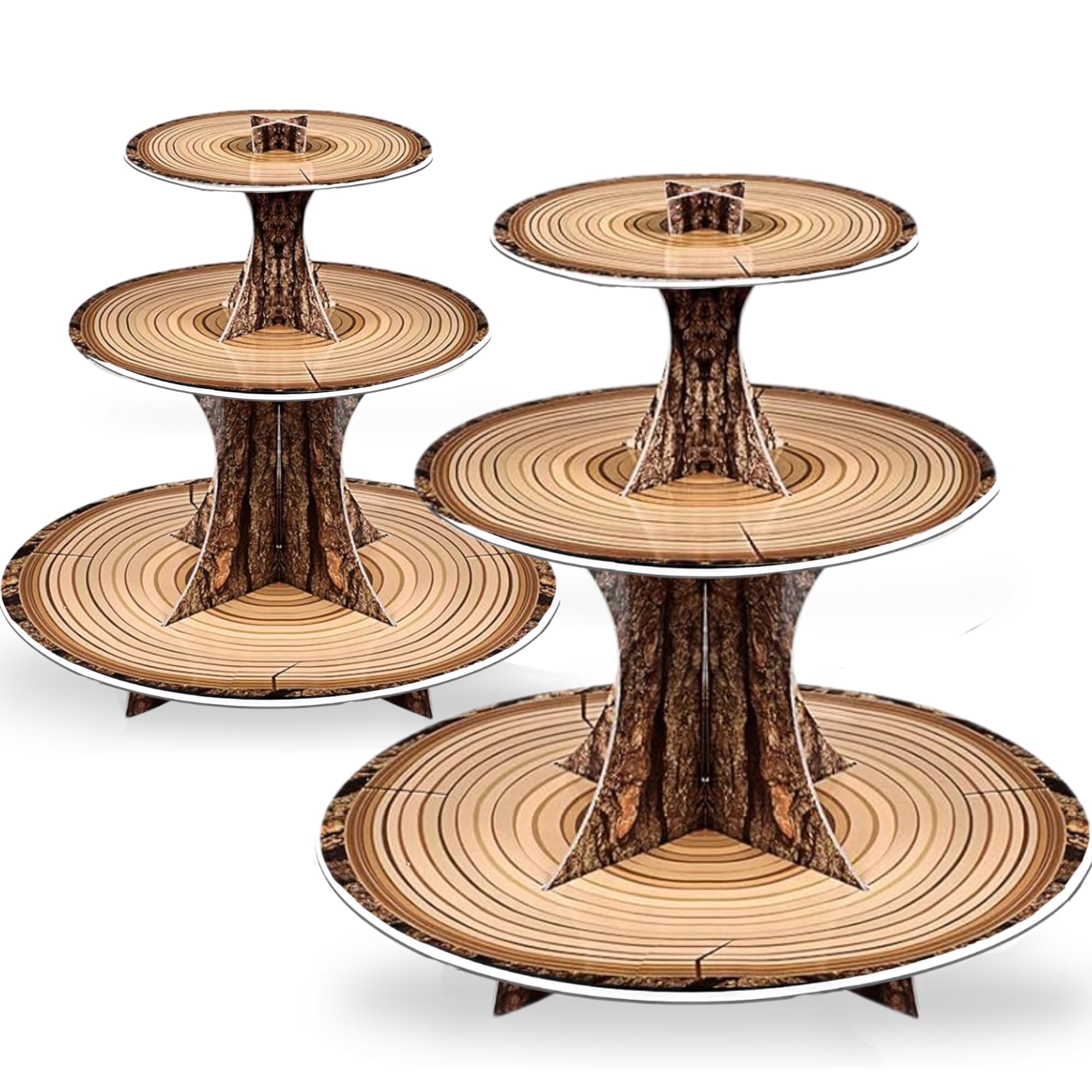 Pangu wood-grain 3-tier cupcake stand for woodland-themed dessert displays.