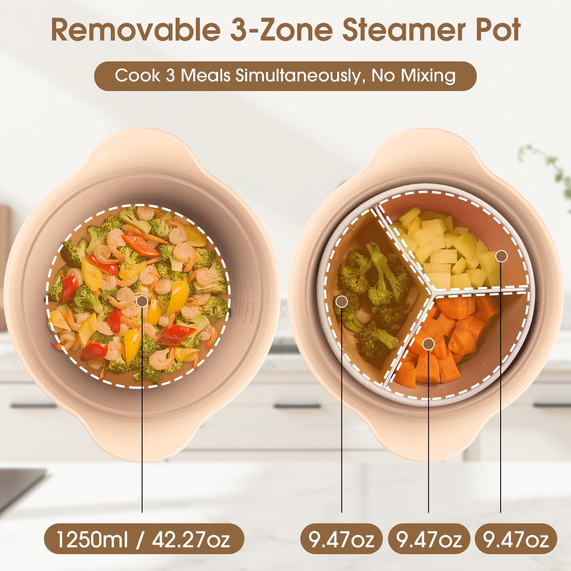 PANIMOSI inner pot with triple compartments prevents flavor transfer