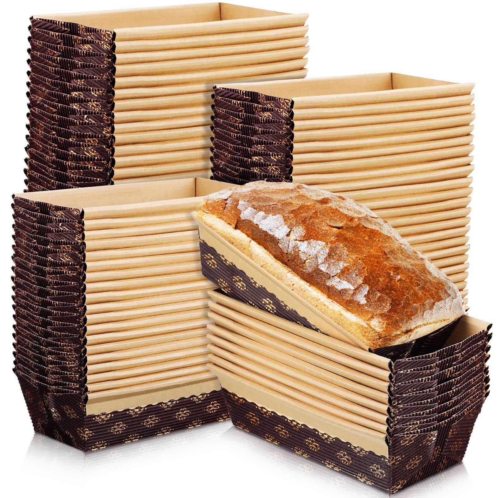 Panitay paper loaf pan front view, compact 6x2x2 inch size for easy baking.