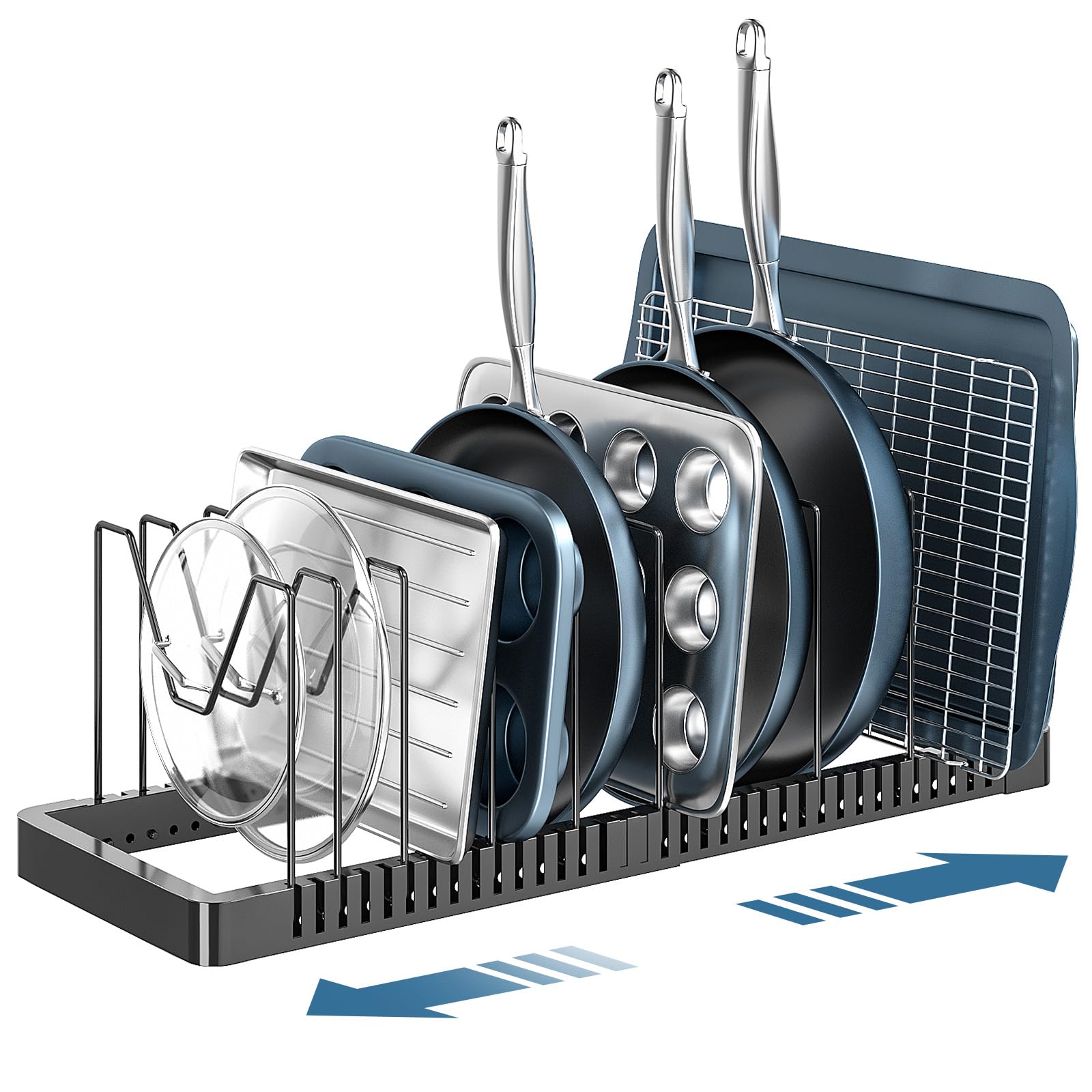 PanPanPal under-cabinet lid organizer keeps lids neatly accessible and saves cabinet space.