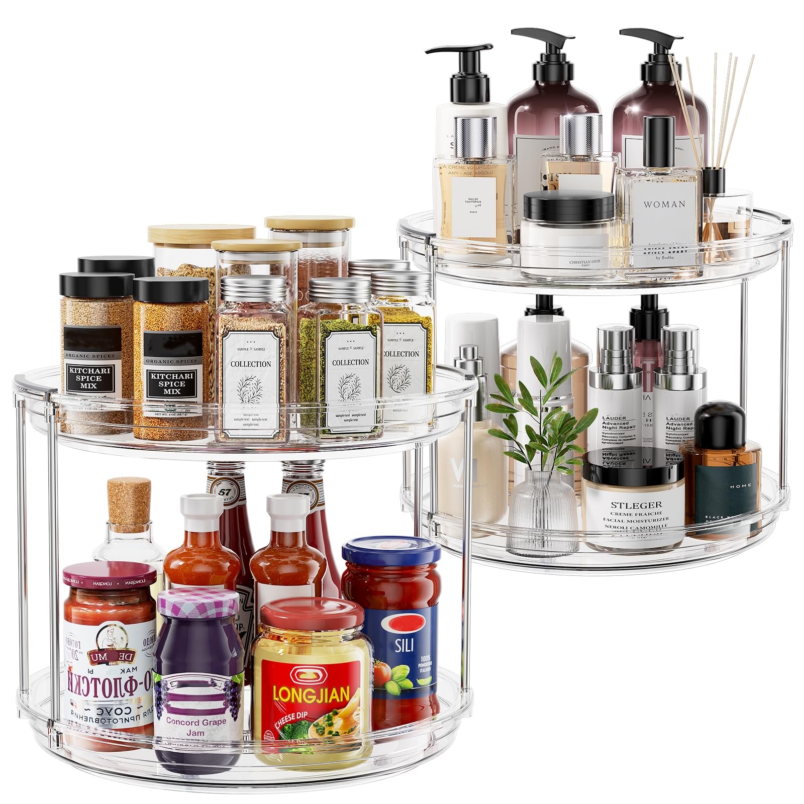 Pantasia 2-pack 2-tier lazy susan turntable for quick cabinet organization