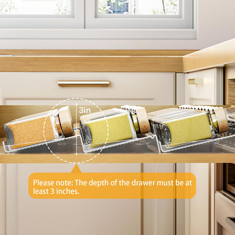 Pantasia Clear acrylic spice drawer offers visible labels for quick access.