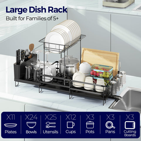 Pantasia dish rack angled drain spout reduces puddles on counters.