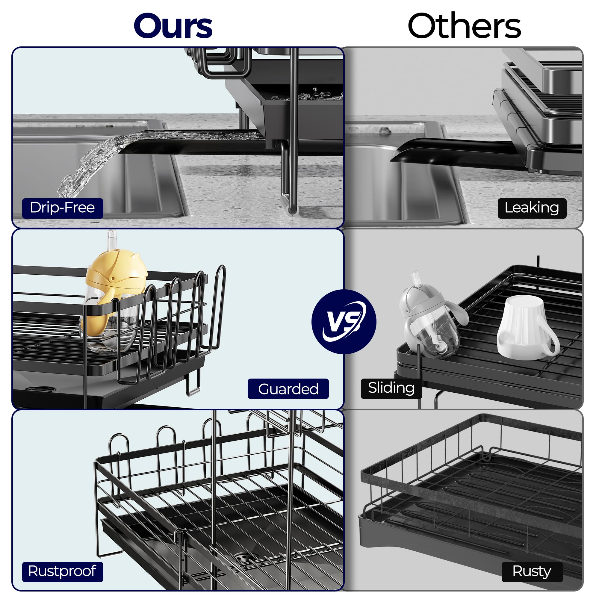 Pantasia dish rack includes cup holder for air-drying mugs.