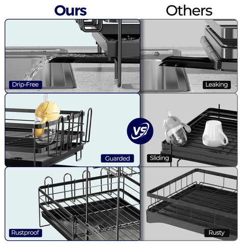 Pantasia dish rack includes cup holder for air-drying mugs.