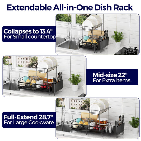 Pantasia dish rack drainage tray directs water into the sink.