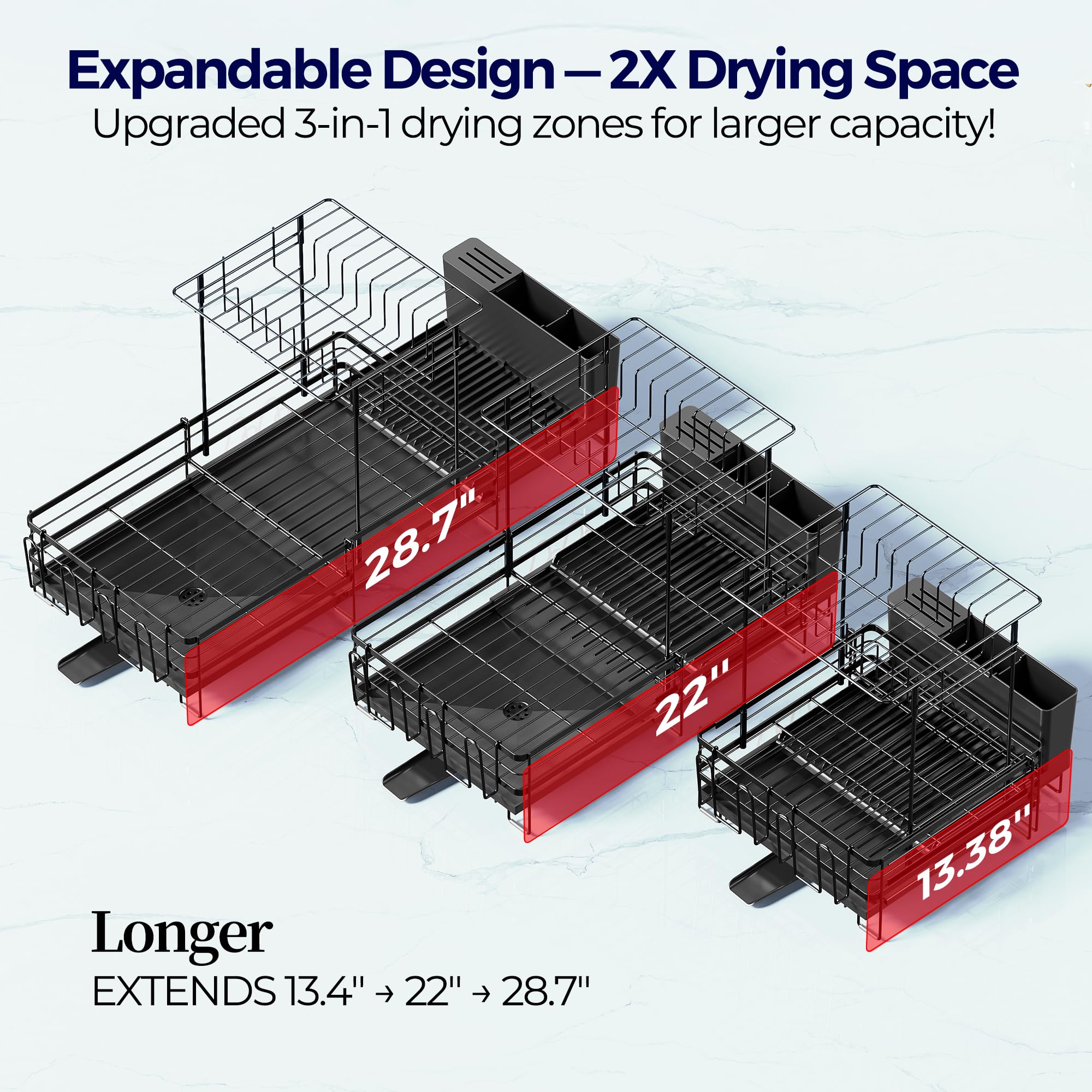 Pantasia dish rack has non-slip silicone feet for stable placement.