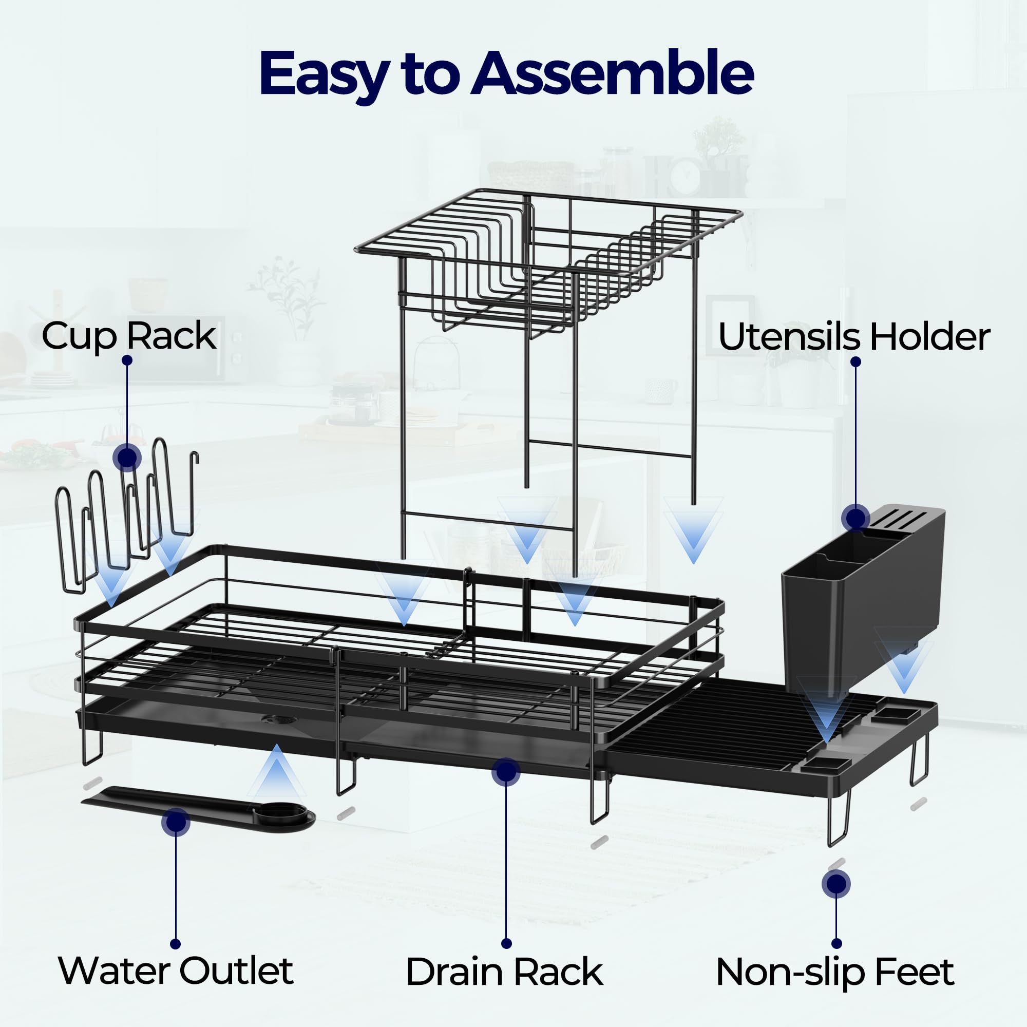 Pantasia dish rack enables tool-free, quick assembly.