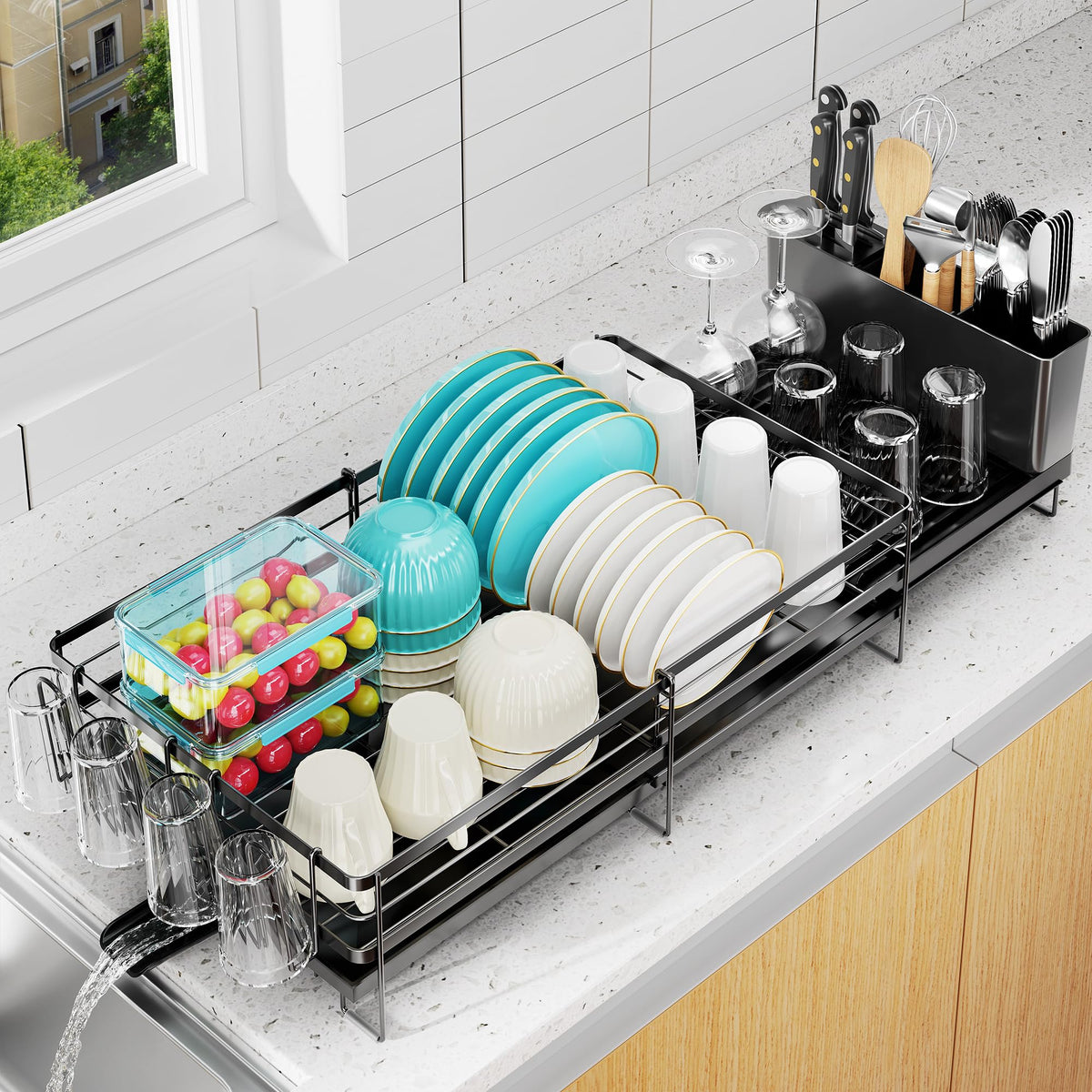 Pantasia large dish drying rack with 3-section expansion for a customizable kitchen setup