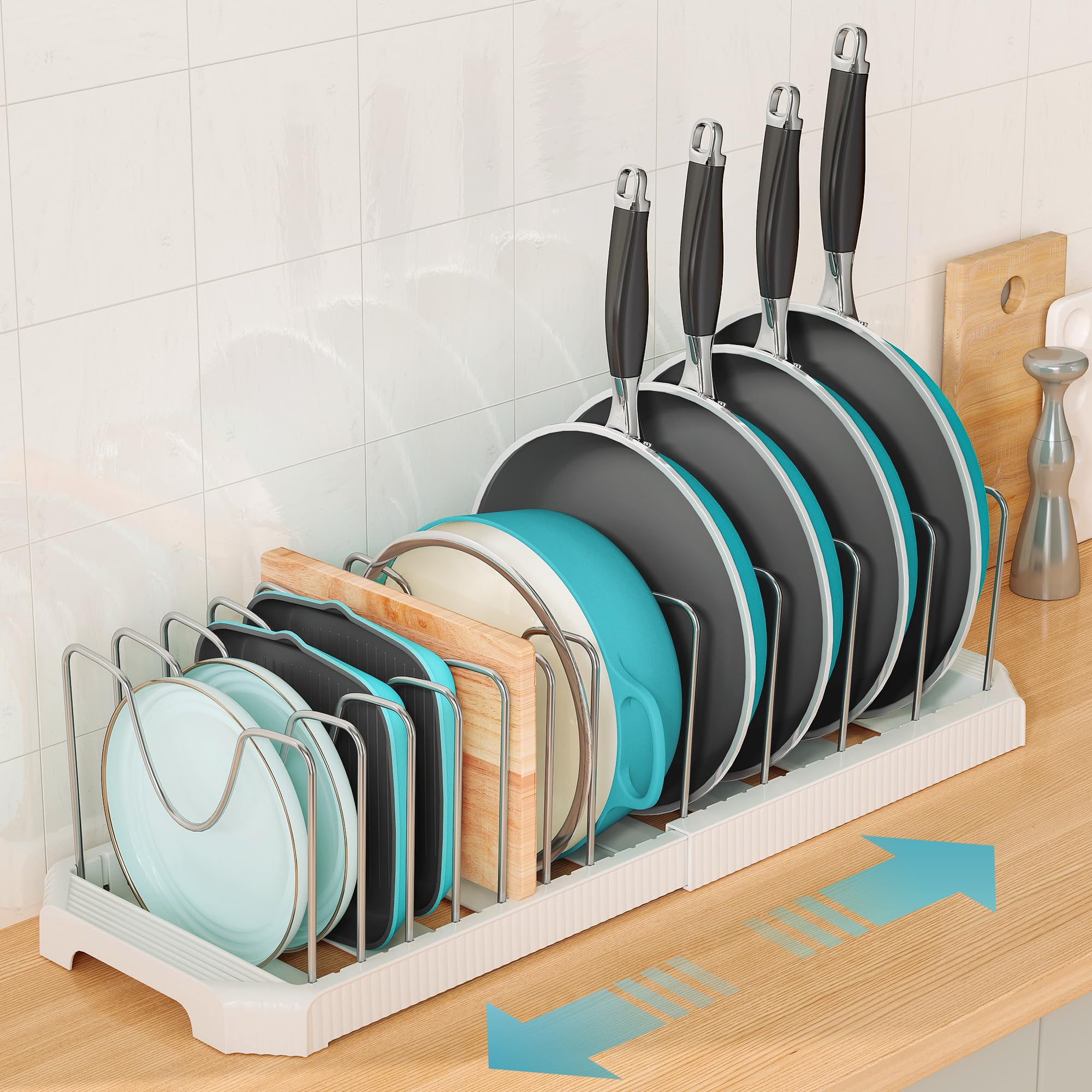 Pantasia pan rack inside cabinet with stable U-shaped grooves for secure storage