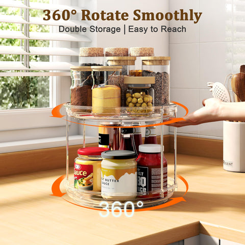 Pantasia stackable three-tier lazy susan shows flexible kitchen or vanity storage