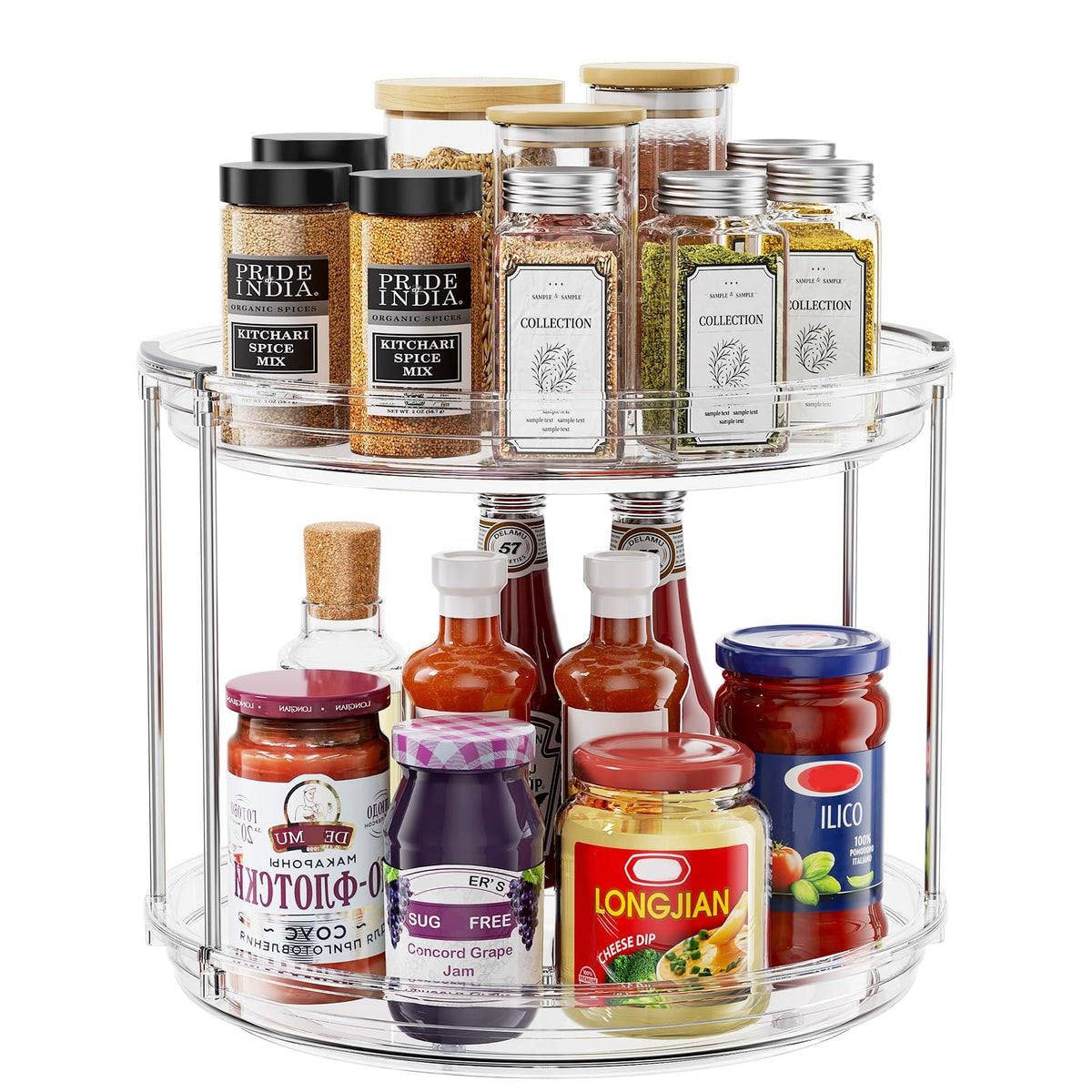 Pantasia two-tier lazy susan rotates smoothly for cabinet spice storage