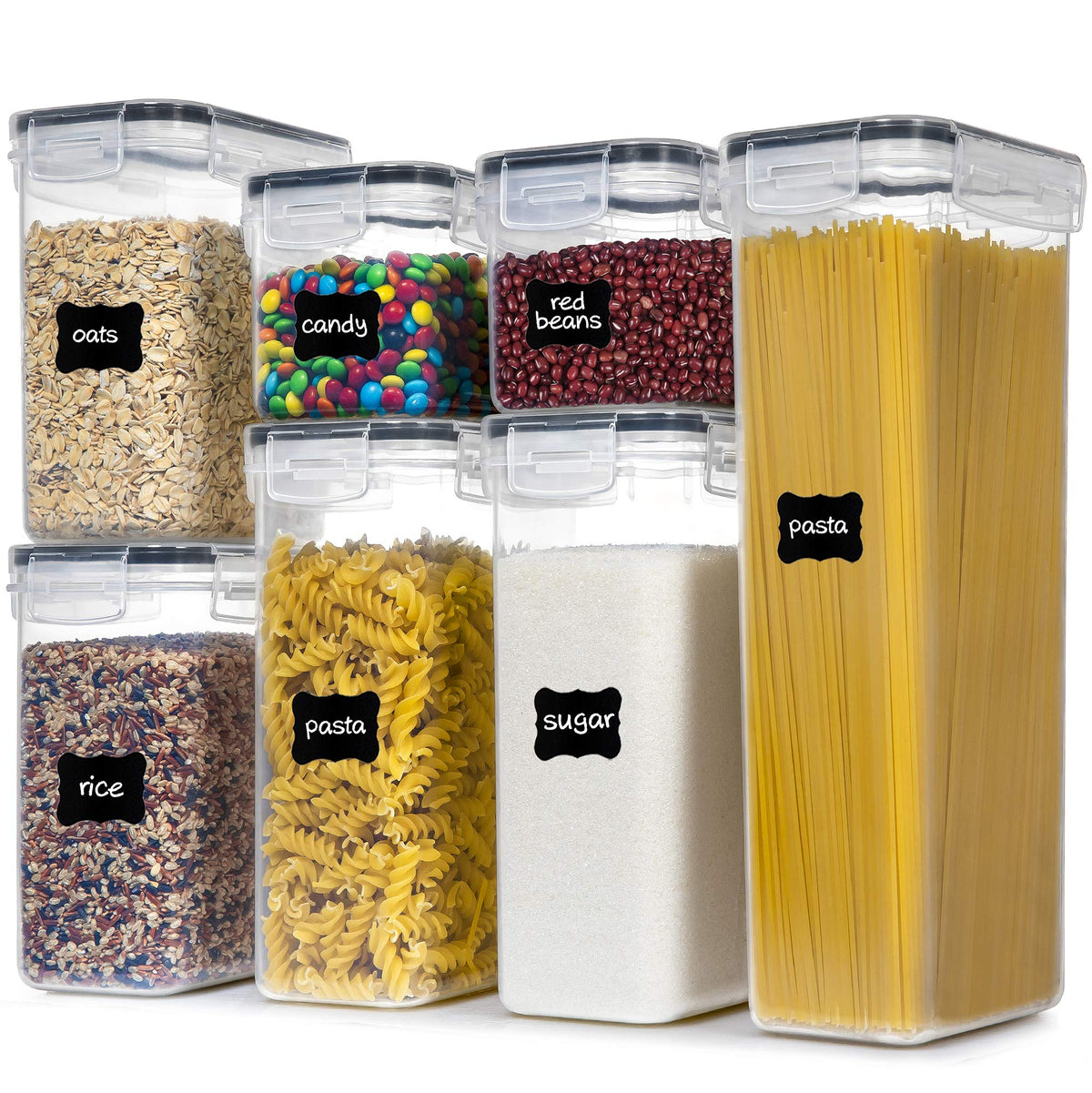 PANTRYSTAR airtight tall container keeps dry ingredients fresh and easy to identify.