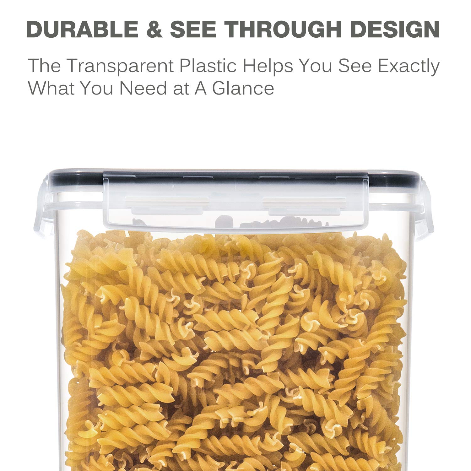 PANTRYSTAR side-locking lids protect from air and moisture.