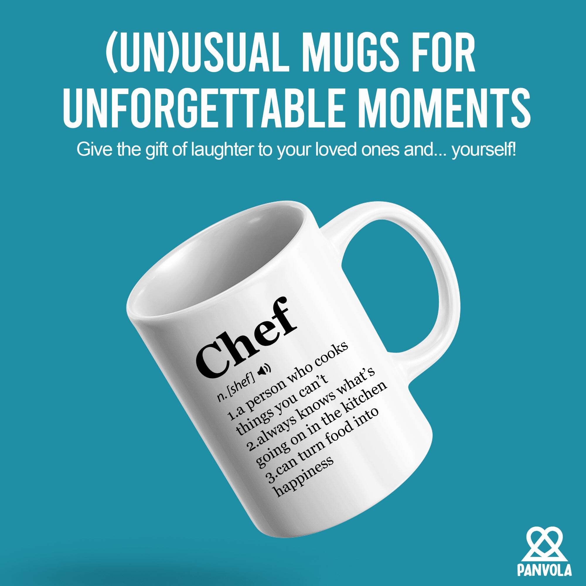 Panvola Chef Definition Mug side view emphasizes ergonomic grip for comfortable daily coffee.