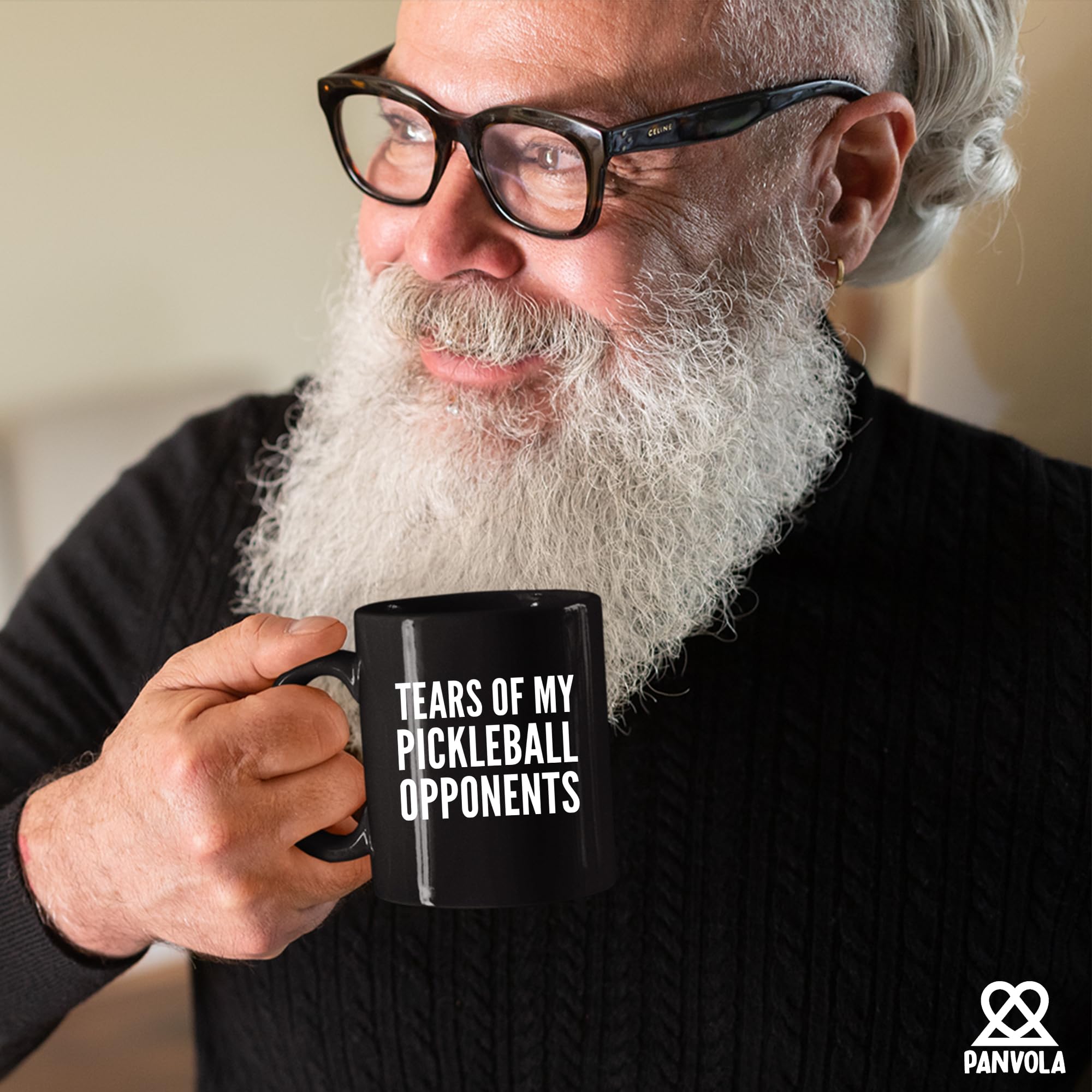 Panvola double-sided print mug keeps messages visible from either side