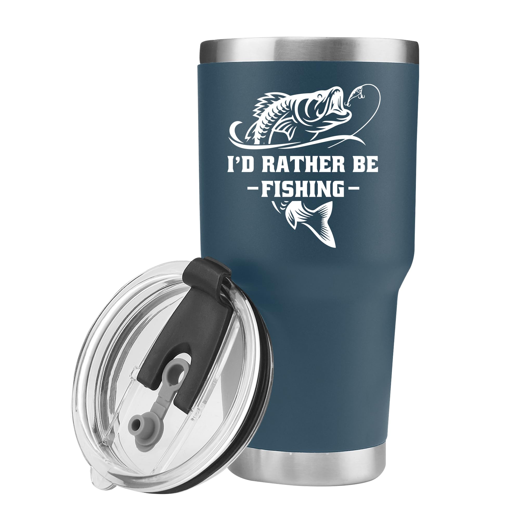 Panvola I'd Rather Be Fishing tumbler blue 30 oz shows all-day hydration.