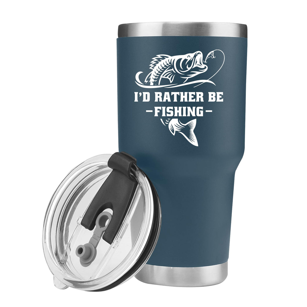 Panvola I'd Rather Be Fishing tumbler blue 30 oz shows all-day hydration.