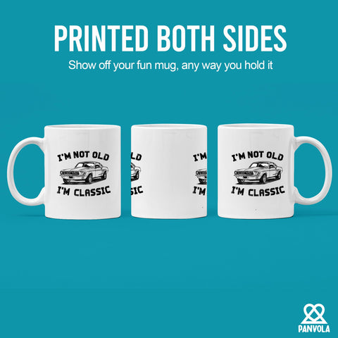 Panvola retirement gift mug featuring a car enthusiast motif for a thoughtful present.