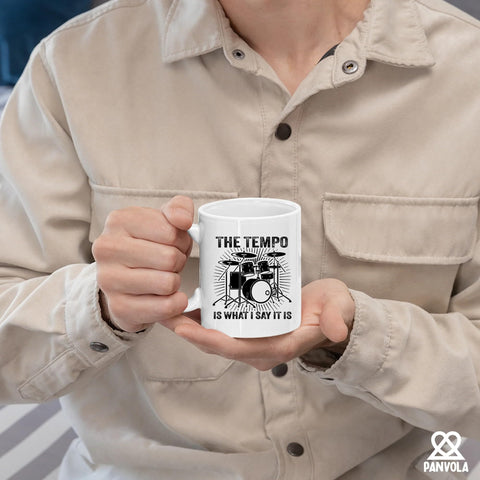 Panvola Tempo mug on desk scene, brightens workspace.