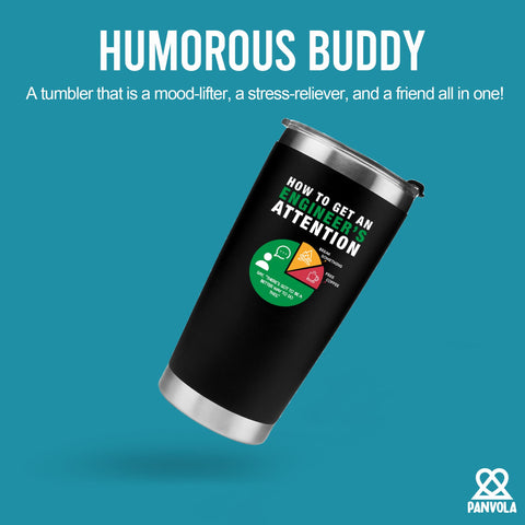 Panvola vacuum insulated stainless steel tumbler keeps beverages hot or cold for long sessions.