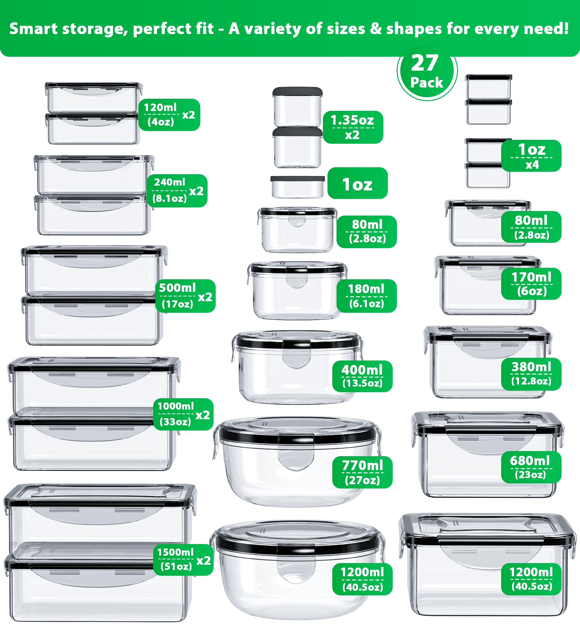 Panxenaulos square containers with secure lids for fridge organization