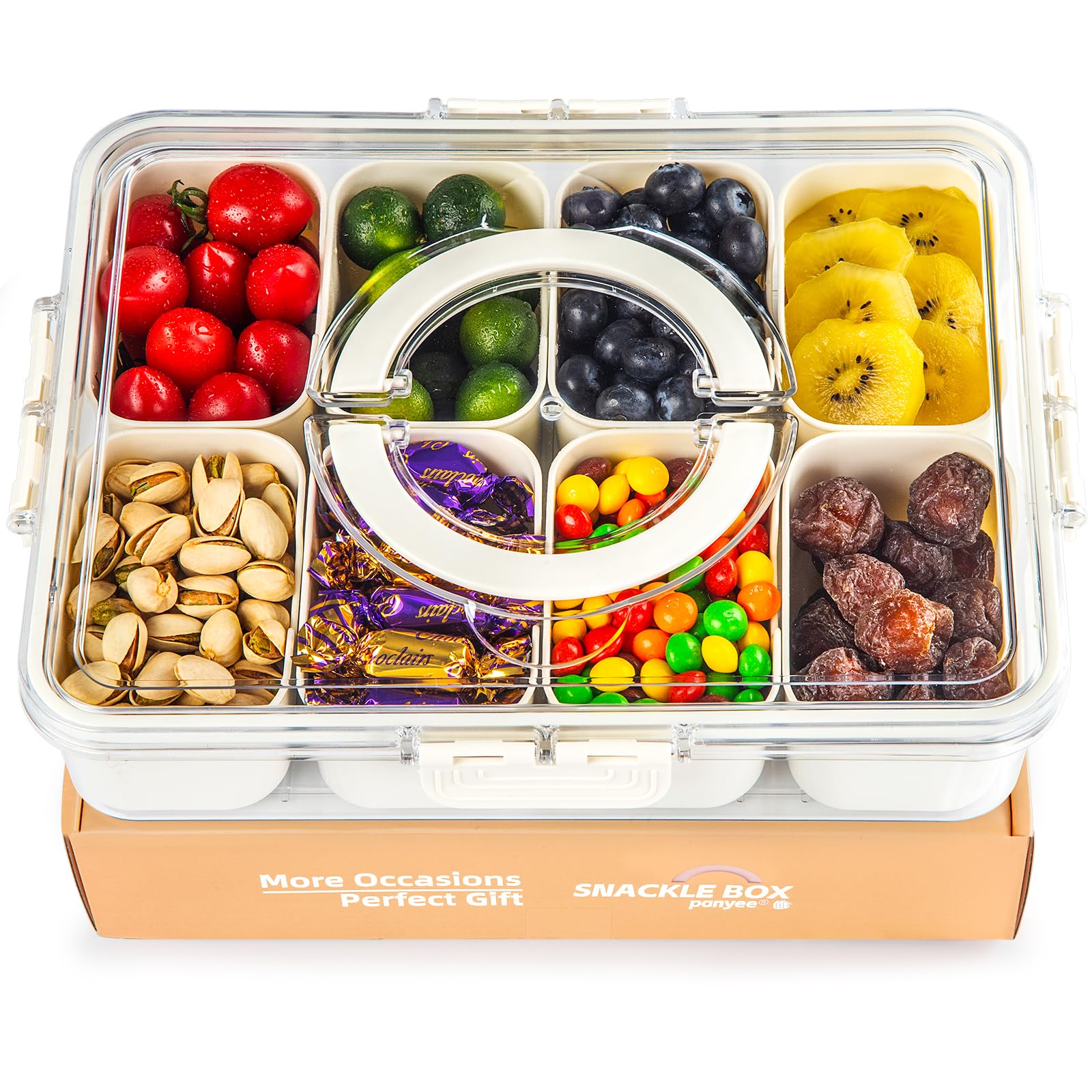 PANYEE Snack Box with lid and handle; clear compartments for organized, on-the-go snacking.
