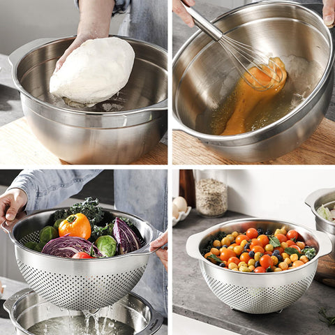 Paoli 5QT colander in-use with pasta for quick draining
