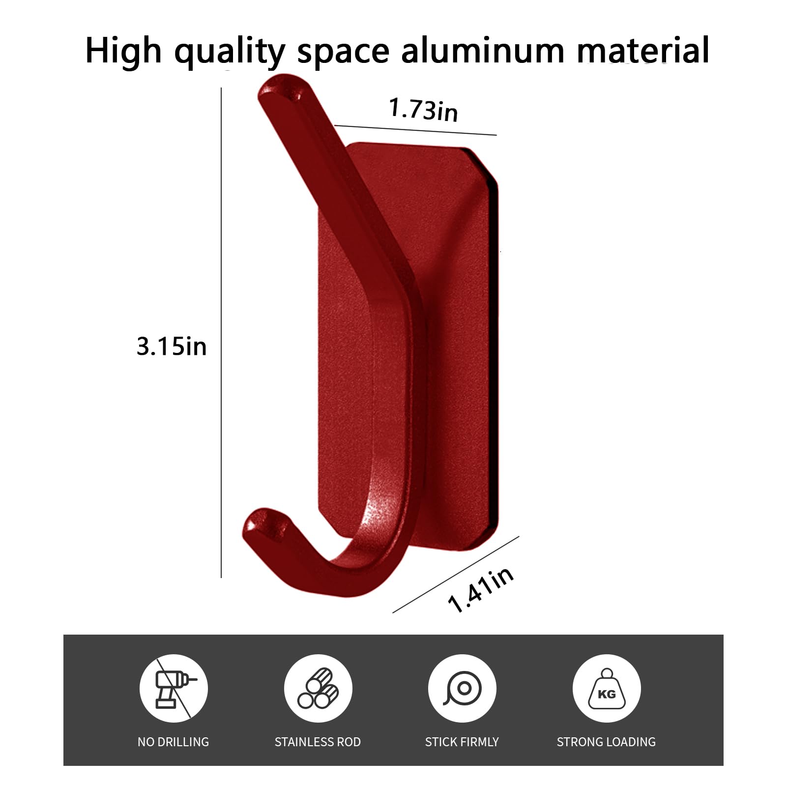 Paoli heavy-duty adhesive wall hook red side angle showing compact, discreet design.