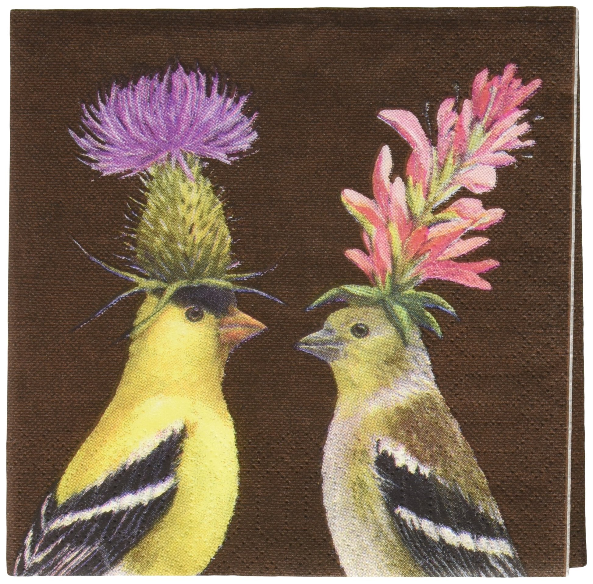 Paperproducts Design Goldfinch couple napkins brighten birthdays and festive tables.