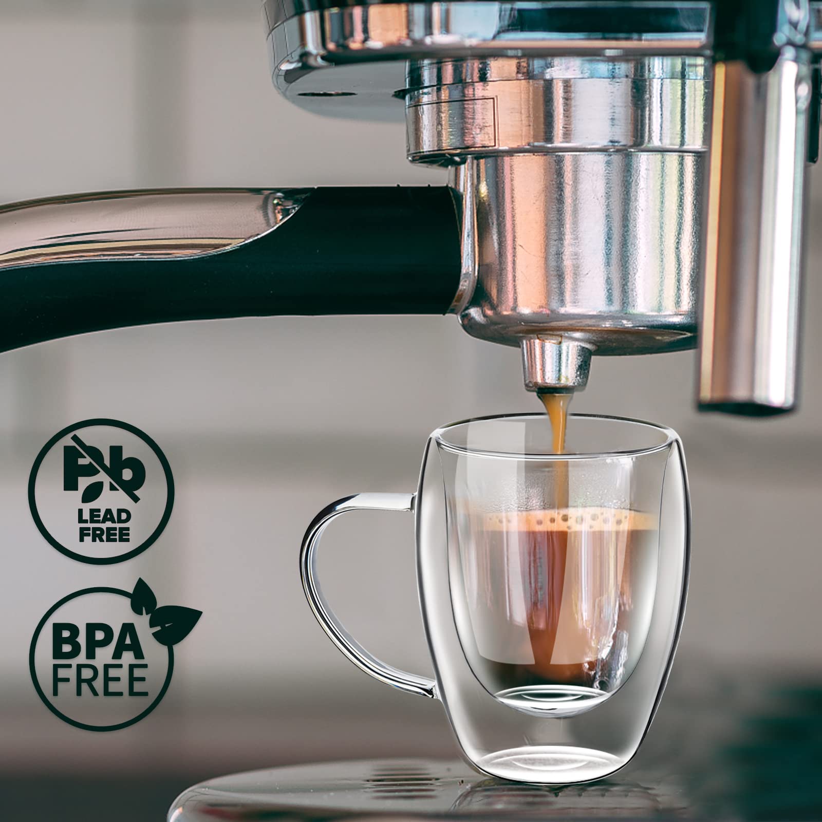 PARACITY 12oz clear glass mug ideal for tea or coffee.