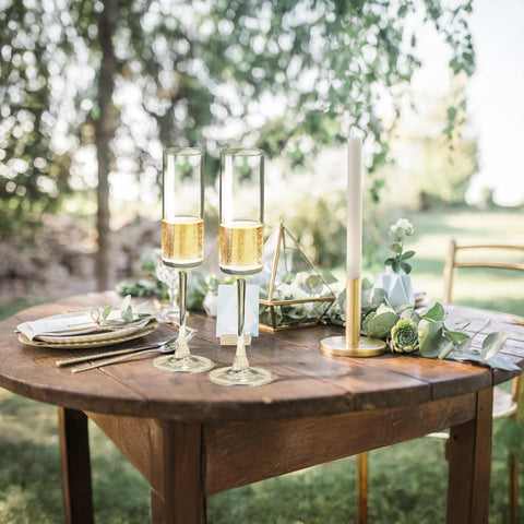 PARACITY champagne flutes elongated stem views showcase bubbles and hue.